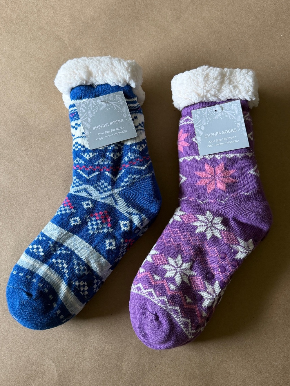 Sherpa Fleece-Lined Cozy Socks - Blue and Purple